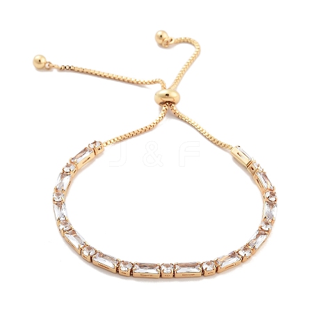Brass Pave Clear Cubic Zirconia Rectangle & Flat Round Slider Bracelets BJEW-YWC0002-01G-1