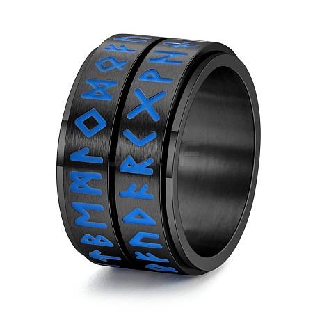 Viking Rune Titanium Steel Luminous Rotatable Finger Ring for Men PW-WG84A74-09-1