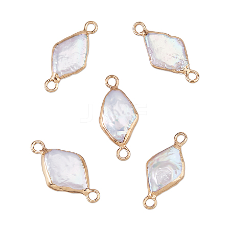 5Pcs Natural Baroque Pearl Keshi Pearl Rhombus Links Connector Charms PEAR-HS0001-32-1