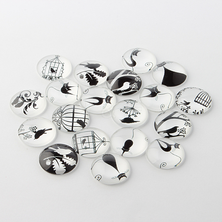 Retro Black and White Picture Glass Cabochons GGLA-A002-20mm-NN-1