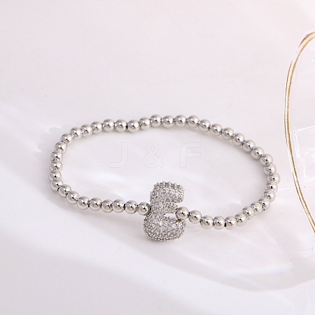 Brass Micro Pave Clear Cubic Zirconia Beaded Stretch Bracelets for Women FS-WG5260F-05-1