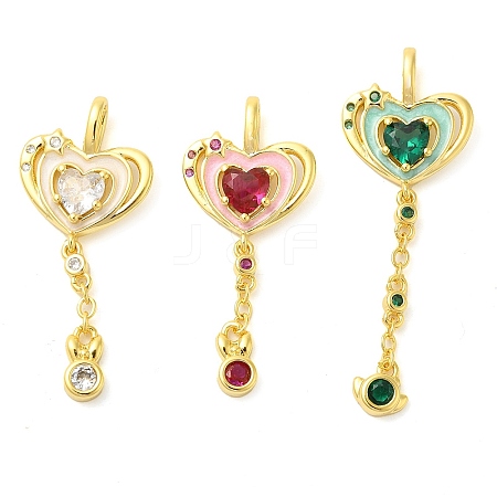 Heart Real 18K Gold Plated Rack Plating Brass Micro Pave Cubic Zirconia Pendants KK-S396-09A-1