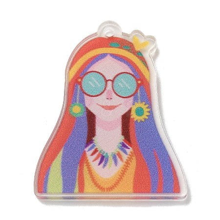 Girls Theme Printed Acrylic Pendants OACR-H043-02C-1