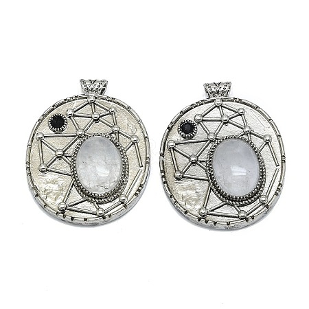Natural Quartz Crystal Rock Crystal Oval Pendants G-Q165-03AS-04-1