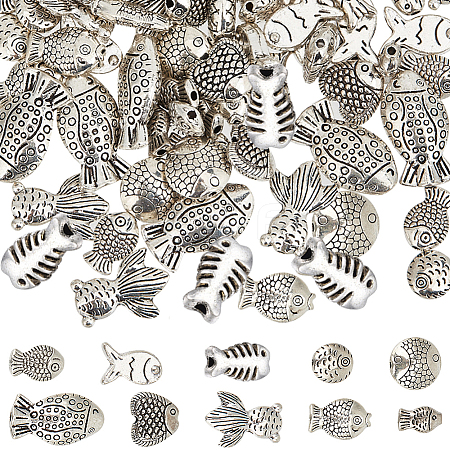 100Pcs 10 Styles Tibetan Style Alloy Beads TIBEB-SC0001-33-1