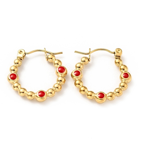 Ion Plating(IP) 304 Stainless Steel Twist Teardrop Hoop Earrings with Enamel for Women EJEW-G293-18E-G-1