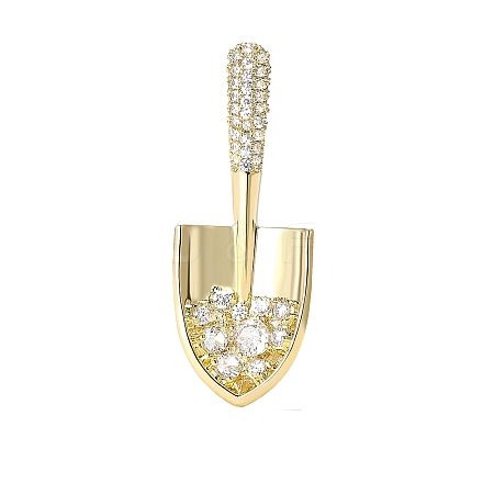 Brass Clear Cubic Zirconia Shovel Tool Brooch PW-WG6D099-01-1