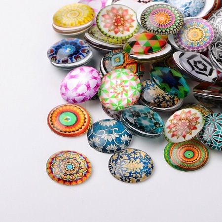 Mosaic Printed Glass Half Round/Dome Cabochons GGLA-N004-20mm-G-1