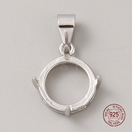 Rhodium Plated 925 Sterling Silver Open Back Bezel Pendant Cabochon Settings STER-WH0004-018C-1