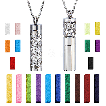 2Pcs 2 Styles Stainless Steel Perfume Bottle Necklaces NJEW-FH0001-31-1