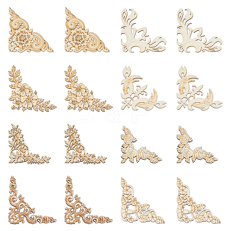 SUPERFINDINGS 32Pcs 8 Style Flower Pattern Hollow out Unfinished Wood Pieces WOOD-FH0002-13-1
