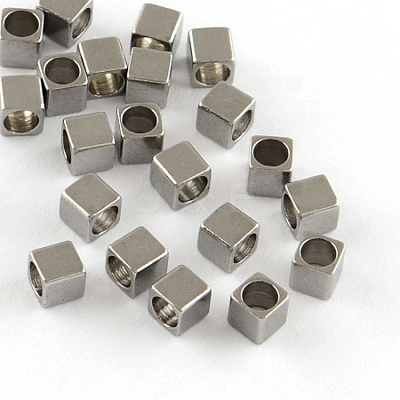 201 Stainless Steel Cube Spacer Beads X-STAS-S040-10-1