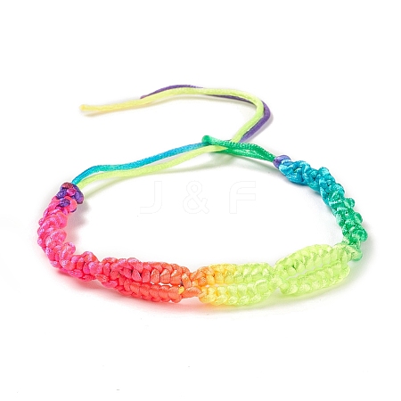 Rainbow Color Polyester Braided Adjustable Bracelet Making for Women BJEW-F454-05-1