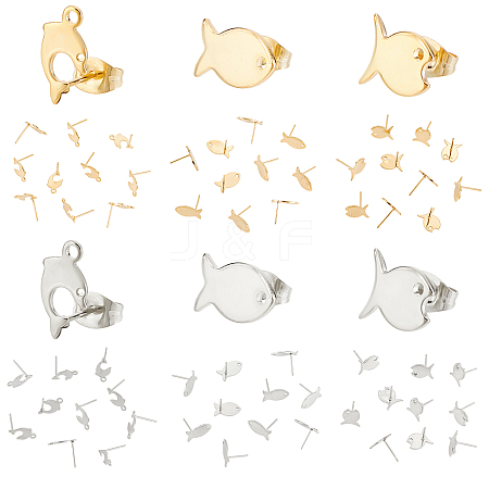 60Pcs 6 Style 304 Stainless Steel Stud Earring Findings STAS-DC0010-21-1
