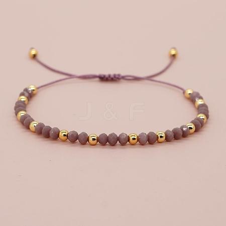 Glass & Brass Round Beads Braided Bead Bracelets LS-RD6595-16-1