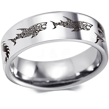 Shark Pattern 201 Stainless Steel Finger Rings FS-WG835B4-08-1