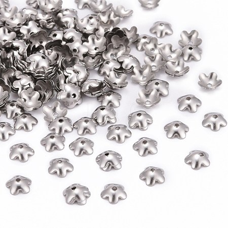 Tarnish Resistant 5-Petal Flower Smooth Surface 304 Stainless Steel Bead Caps STAS-R065-57-1