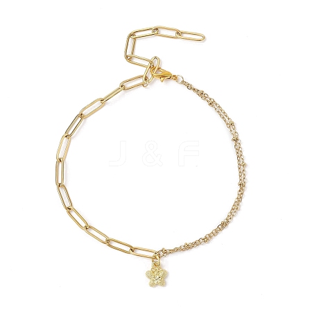 Alloy Butterlfy Charm 304 Stainless Steel Paperclip Chain Satellite Chain Anklets for Women AJEW-AN00755-1