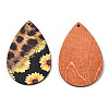 Single Face Sunflower Printed Wood Big Pendants WOOD-TAC0021-01D-1