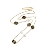 Black Enamel Flower Pendant Necklace with Plastic Pearl Beaded NJEW-G036-08G-3