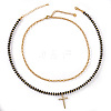 Stainless Steel Religion Cross Pendant Natural Gemstone Rondelle Beaded Double Layer Necklaces for Women PO2692-1-6