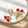 Cherry Brass Enamel Hoop Earrings EJEW-M077-14G-03-4