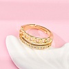 Curb Chain Style Brass Micro Pave Clear Cubic Zirconia Open Cuff Rings for Women RJEW-G343-07G-3