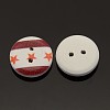 2-Hole Flat Round Star Printed Wooden Sewing Buttons BUTT-M004-13mm-05-2