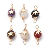 Natural Amethyst/Carnelian/Fossil/Black Onyx(Dyed & Heated)/White Jade/Tiger Eye Round Copper Wire Wrapped Connector Charms PALLOY-JF03035-1