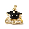 Brass Micro Pave Clear Cubic Zirconia with Black Enamel Pendants CU-CBAA556-07B-1