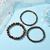 3Pcs Round Natural Tiger Eye Beads Stretch Bracelets BJEW-JB10964-4