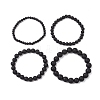 4Pcs Round Natural Lava Rock Beads Stretch Bracelets BJEW-JB10965-4