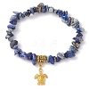 Natural Lapis Lazuli Chip Beaded Charm Bracelets for Women BJEW-JB11371-2