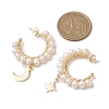 Moon & Star Natural Pearl Dangle Half Hoop Earrings EJEW-JE05895-02-3