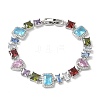Brass Micro Pave Colorful Cubic Zirconia Rectangle & Square & Teardrop Link Chain Bracelets for Women BJEW-G764-07P-4