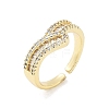 Brass Micro Pave Clear Cubic Zirconia Open Cuff Rings for Women RJEW-R011-06G-02-4