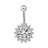 Piercing Jewelry Real Platinum Plated Brass Rhinestone Flower Navel Ring Belly Rings AJEW-EE0001-29A-1