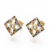Brass Micro Pave Colorful Cubic Zirconia Stud Earrings EJEW-S208-020-2