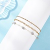 Natural Morganite Nuggets & 304 Stainless Steel Link Chain 3 Layer Anklets for Women AJEW-AN00743-02-3