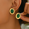 Vintage Stainless Steel with Malachite Stud Earrings YU8989-2-1