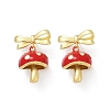 Mushroom with Bowknot Brass Enamel Dangle Stud Earrings EJEW-F895-25B-G-4