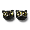 Opaque Resin Black Cat Shaped Beads with Glass Eye RESI-D050-17B-2