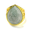 Teardrop Natural Amazonite Open Cuff Rings RJEW-C087-01G-02-2