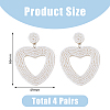 FIBLOOM 4 Pairs 4 Style Heart Glass Seed Beaded Dangle Stud Earrings EJEW-FI0002-29-2