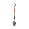 Alloy Hamsa Hand with Natural Dyed Malaysia Round Beaded Pendant Decoration HJEW-JM00941-2