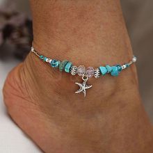 Synthetic Turquoise Chips Beads Anklets WGE754A-01