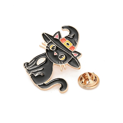 Halloween Theme Cat with Witch Hat Enamel Pins JEWB-H033-06KCG-1