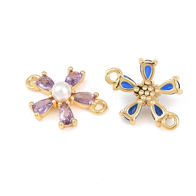 Brass Micro Pave Cubic Zirconia with Plastic Pearls Connector Charms KK-Z145-09G-1