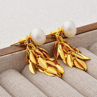 Brass Leaf Stud Earrings EJEW-A121-11G-1