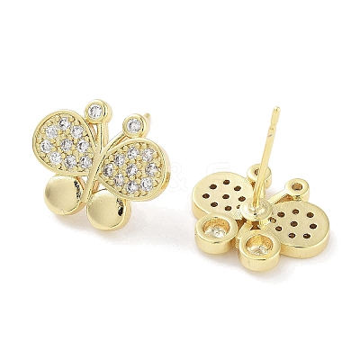 Brass Micro Pave Clear Cubic Zirconia Studs Earring for Women EJEW-S217-C04-1